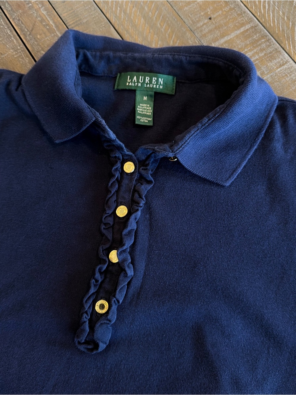 Ralph Lauren Navy Polo with Gold-Tone Buttons